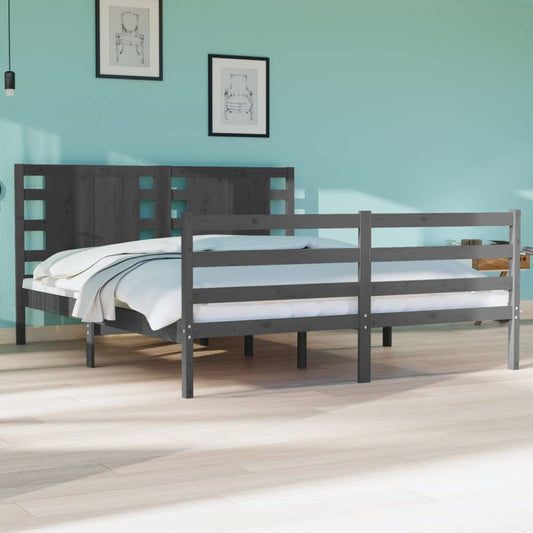 Bedframe Massief Grenenhout Grijs 135X190 Cm 4Ft6 Double