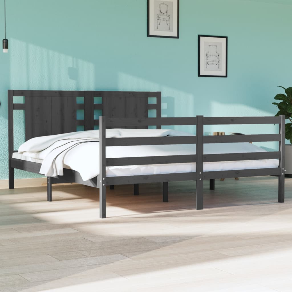 Bedframe Massief Grenenhout Grijs 140X190 Cm