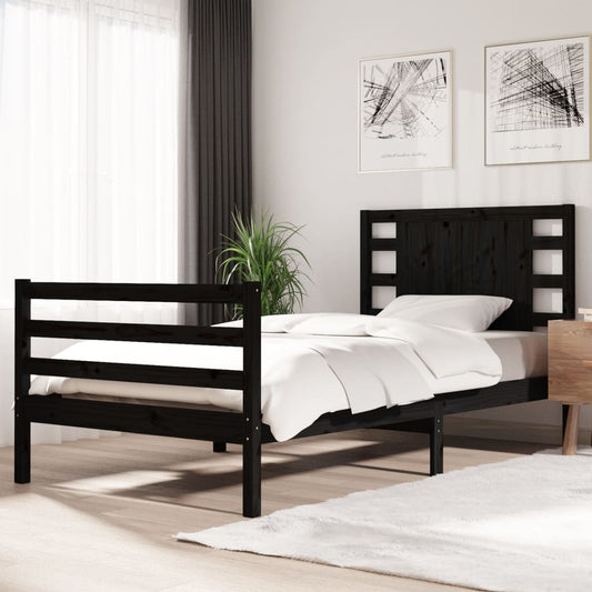Bedframe Massief Grenenhout Zwart 90X200 Cm