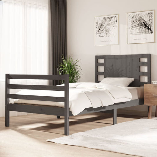 Bedframe Massief Grenenhout Grijs 100X200 Cm
