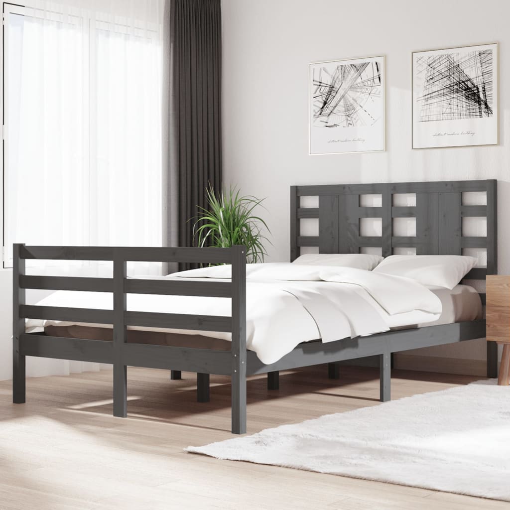 Bedframe Massief Grenenhout Grijs 120X200 Cm