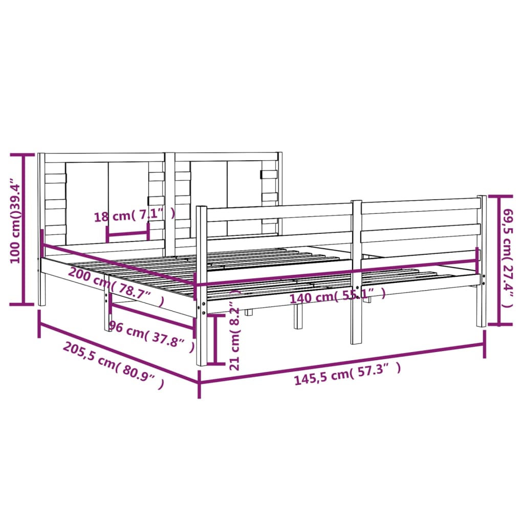 Bedframe Massief Grenenhout 140X200 Cm