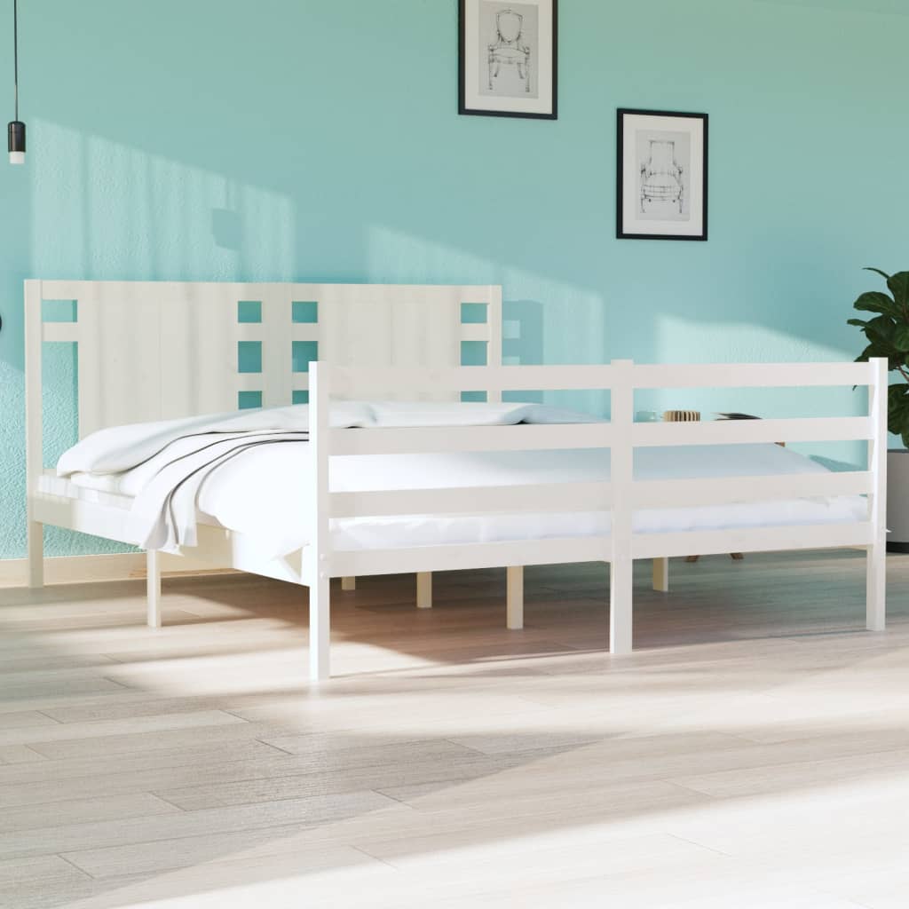 Bedframe Massief Grenenhout Wit 150X200 Cm 5Ft King Size