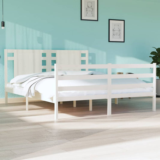 Bedframe Massief Grenenhout Wit 150X200 Cm 5Ft King Size