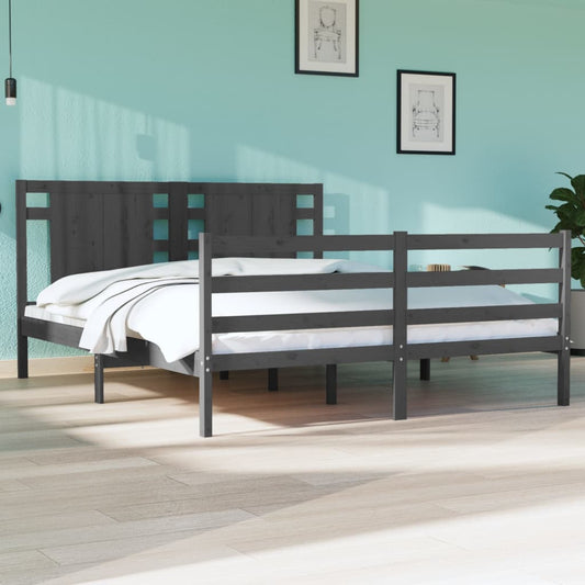 Bedframe Massief Grenenhout Grijs 150X200 Cm 5Ft King Size