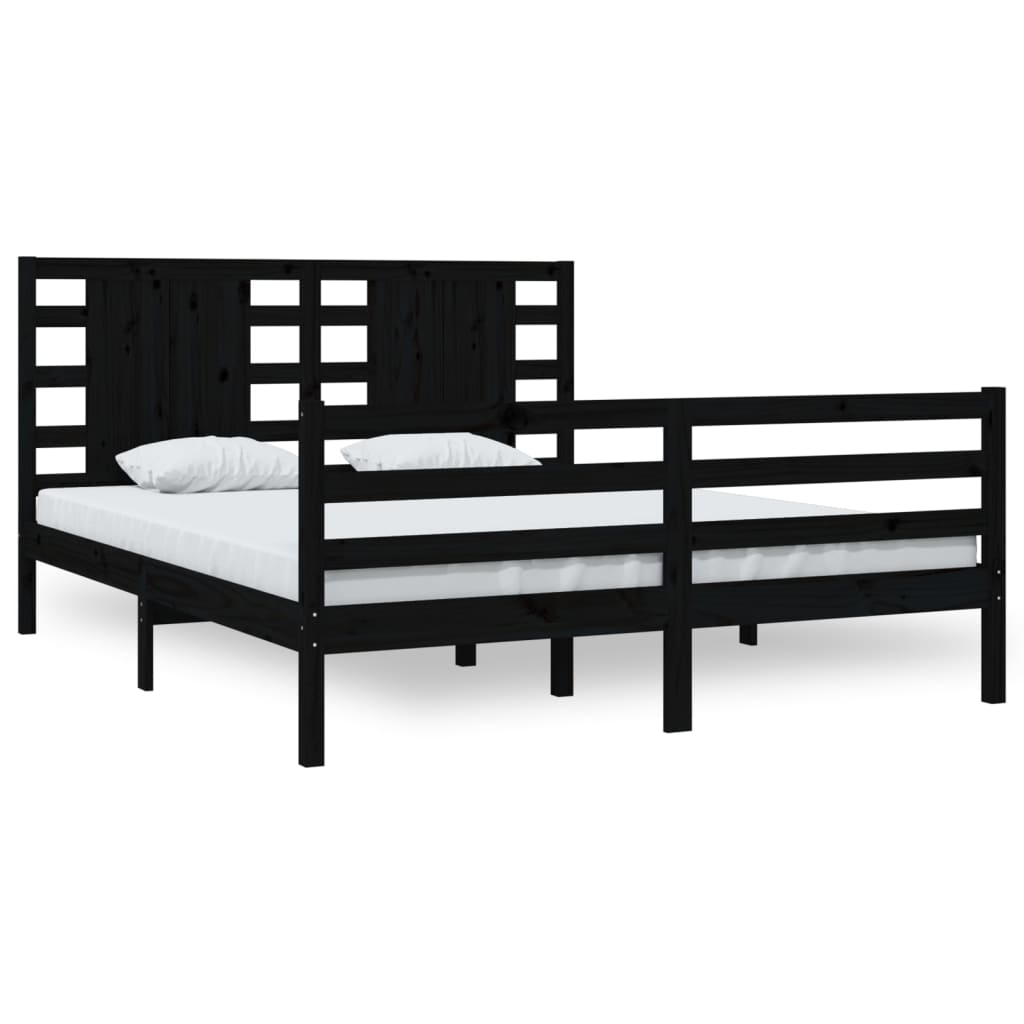 Bedframe Massief Grenenhout Zwart 150X200 Cm 5Ft King Size