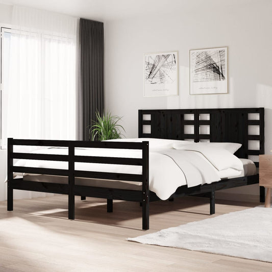 Bedframe Massief Grenenhout Zwart 150X200 Cm 5Ft King Size