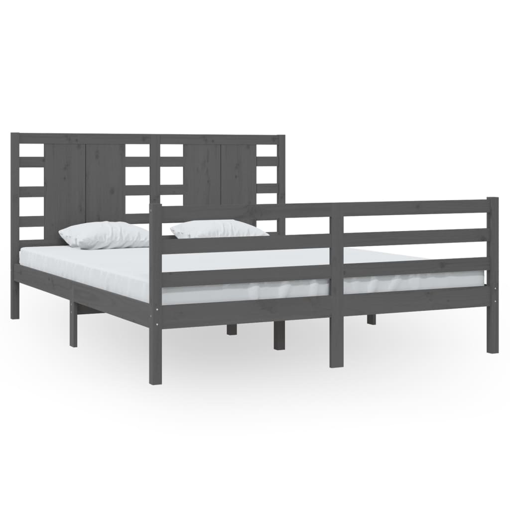 Bedframe Massief Grenenhout Grijs 160X200 Cm