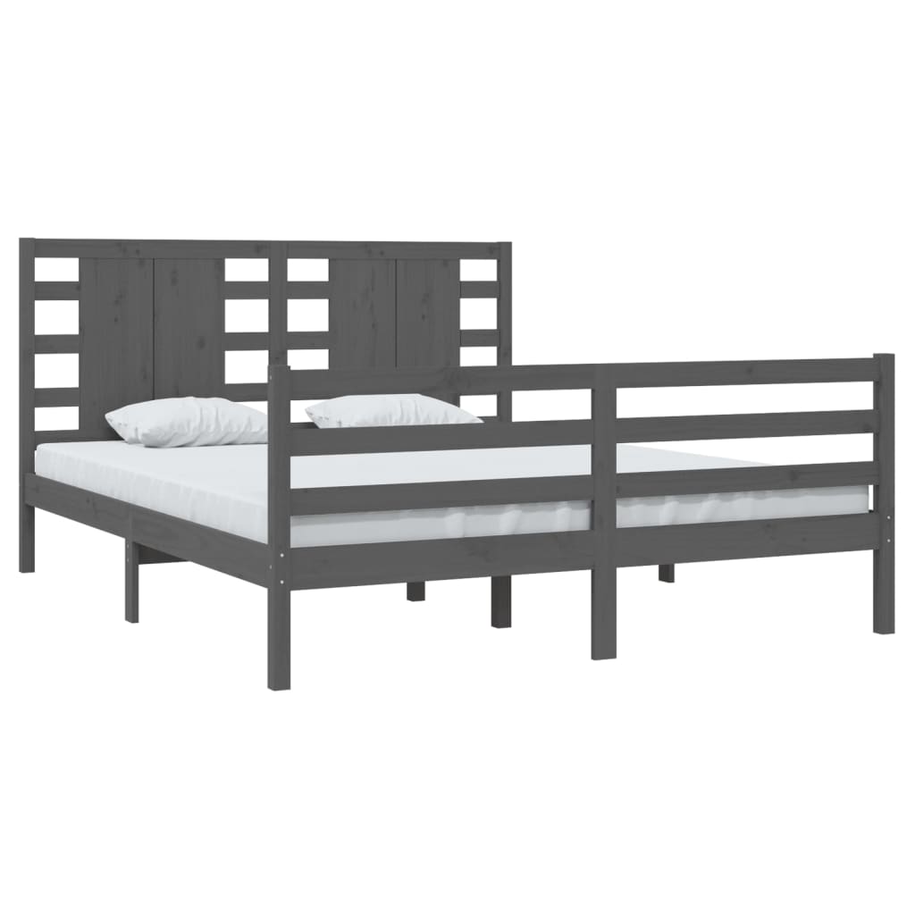 Bedframe Massief Grenenhout Grijs 160X200 Cm