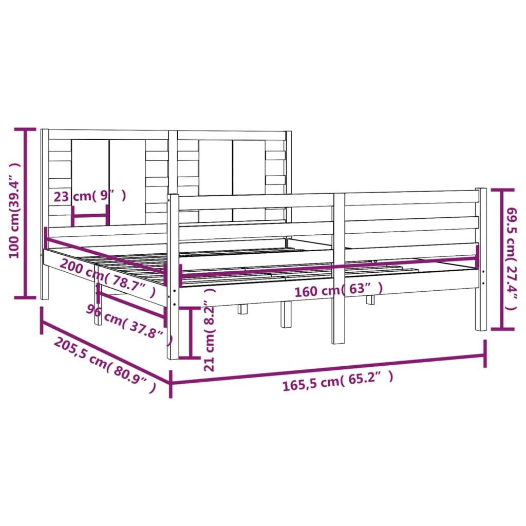 Bedframe Massief Grenenhout Grijs 160X200 Cm