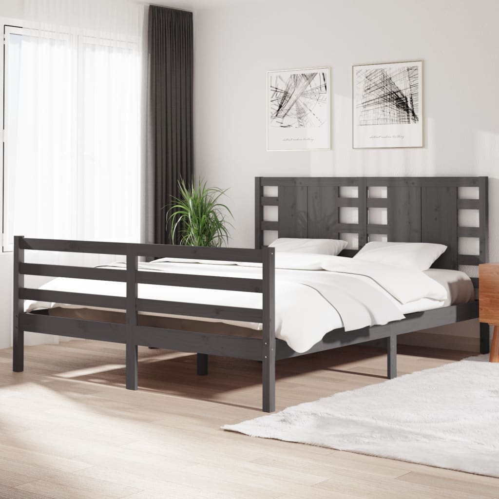 Bedframe Massief Grenenhout Grijs 160X200 Cm