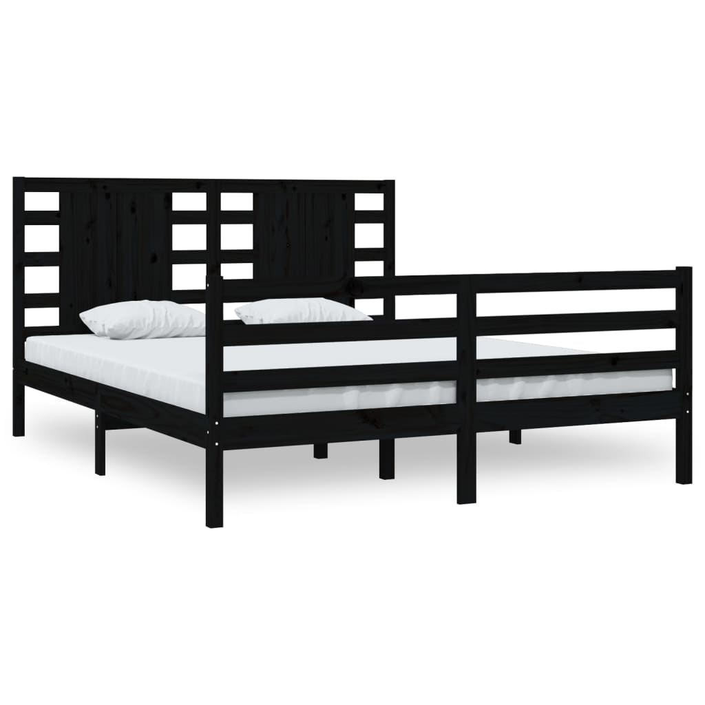 Bedframe Massief Grenenhout Zwart 160X200 Cm