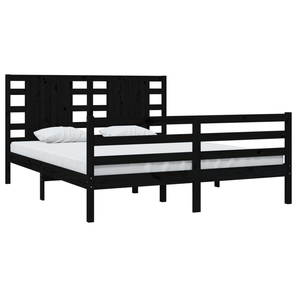Bedframe Massief Grenenhout Zwart 160X200 Cm