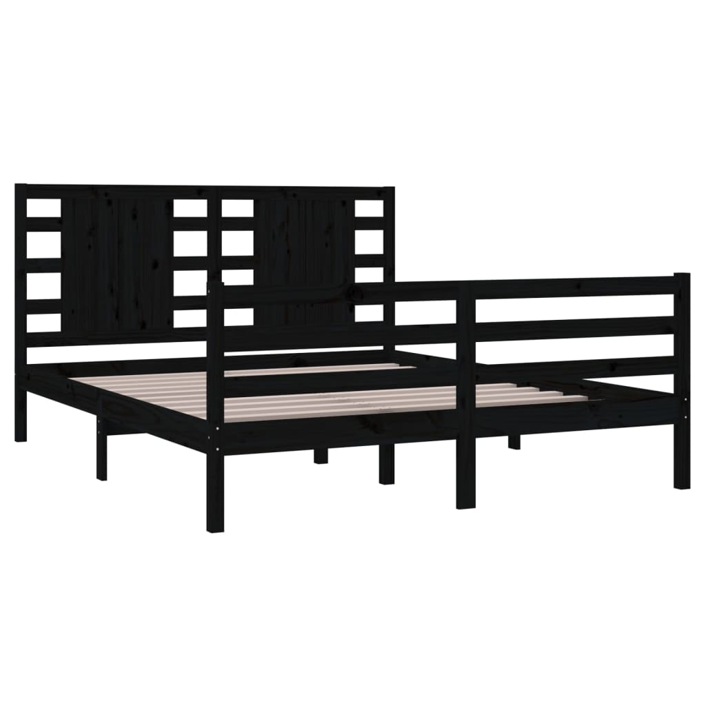 Bedframe Massief Grenenhout Zwart 160X200 Cm