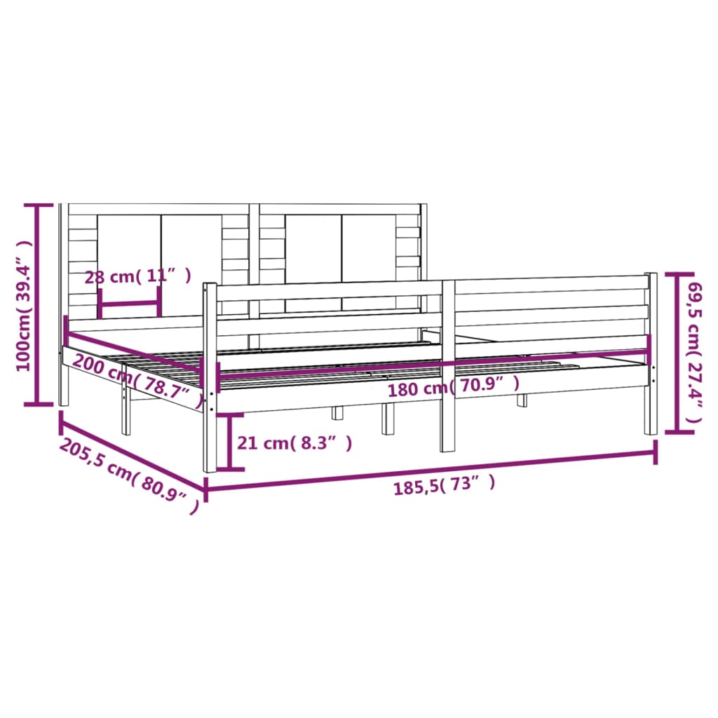Bedframe Massief Grenenhout Zwart 180X200 Cm 6Ft Super King
