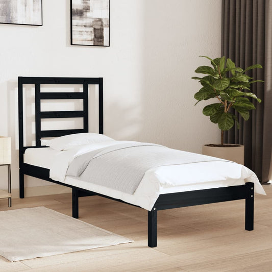 Bedframe Massief Hout Zwart 75X190 Cm 2Ft6 Small Single