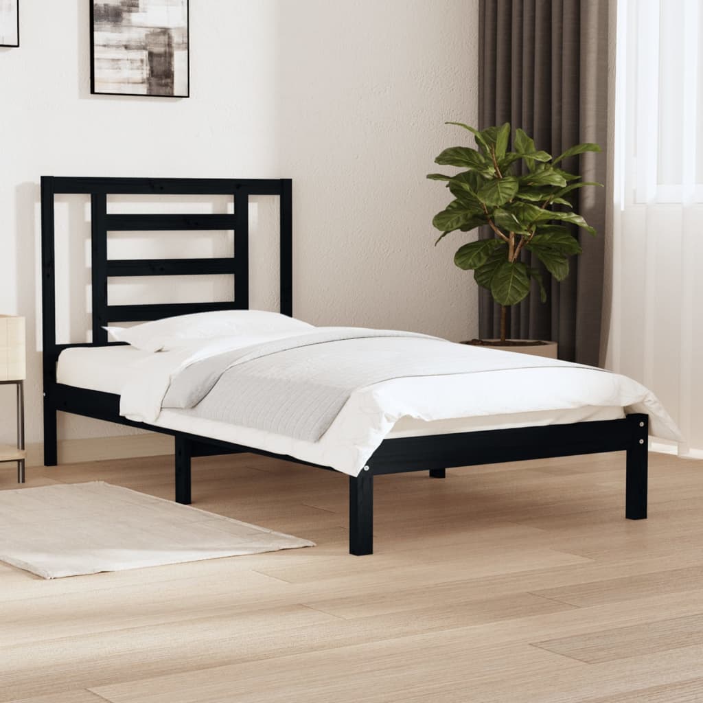 Bedframe Massief Grenenhout Zwart 90X190 Cm 3Ft Single