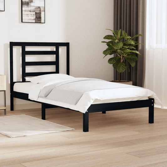 Bedframe Massief Grenenhout Zwart 90X190 Cm 3Ft Single
