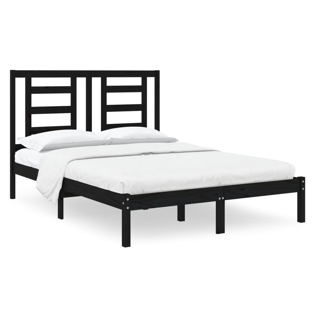 Bedframe Massief Hout Zwart 120X190 Cm 4Ft Small Double
