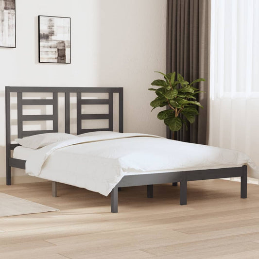 Bedframe Massief Grenenhout Grijs 150X200 Cm 5Ft King Size