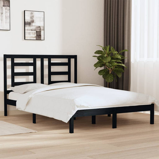 Bedframe Massief Grenenhout Zwart 150X200 Cm 5Ft King Size