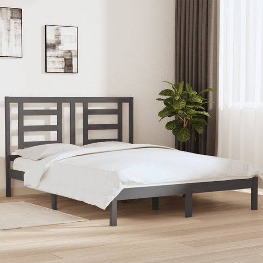 Bedframe Massief Grenenhout Grijs 160X200 Cm