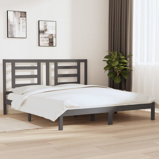 Bedframe Massief Hout Grijs 180X200 Cm 6Ft Super King
