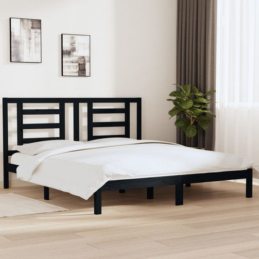 Bedframe Massief Hout Zwart 180X200 Cm 6Ft Super King