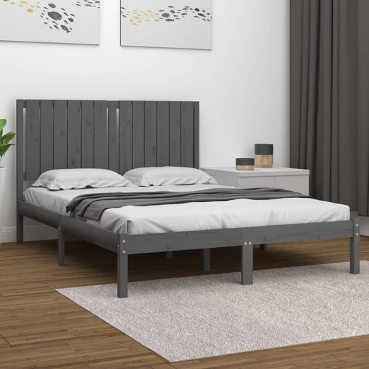 Bedframe Massief Grenenhout Grijs 135X190 Cm 4Ft6 Double