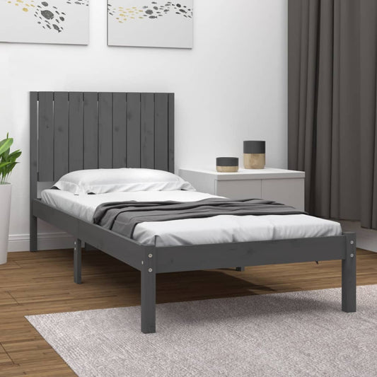 Bedframe Massief Grenenhout Grijs 90X200 Cm