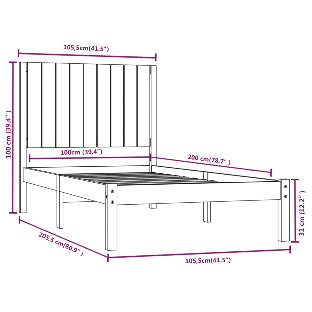 Bedframe Massief Grenenhout Honingbruin 100X200 Cm