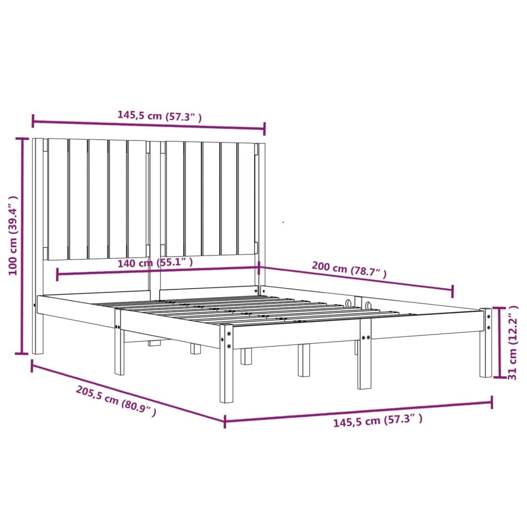 Bedframe Massief Grenenhout Wit 140X200 Cm