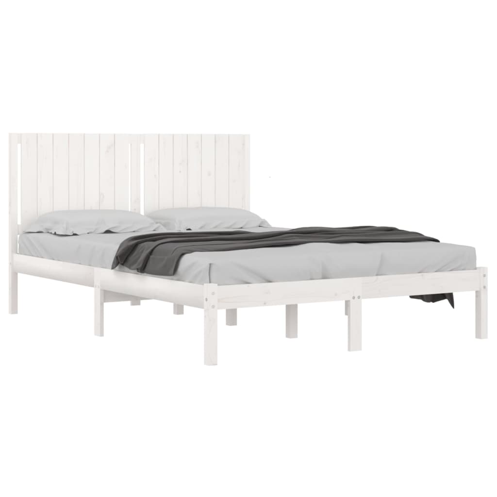 Bedframe Massief Hout Wit 150X200 Cm 5Ft King Size