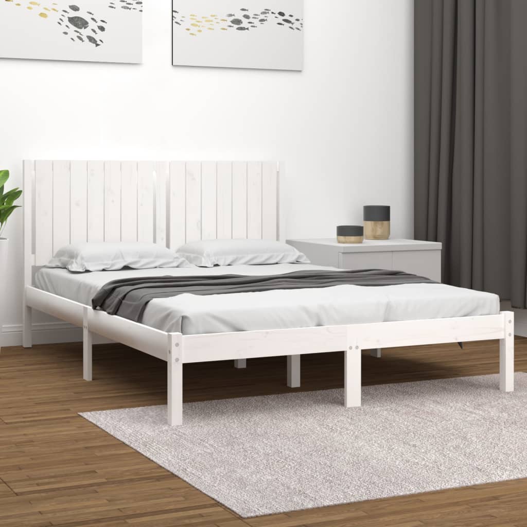 Bedframe Massief Hout Wit 150X200 Cm 5Ft King Size