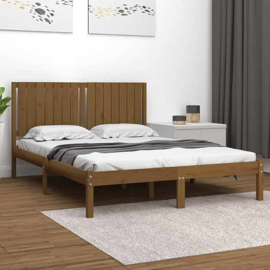 Bedframe Massief Hout Honingbruin 150X200 Cm 5Ft King Size