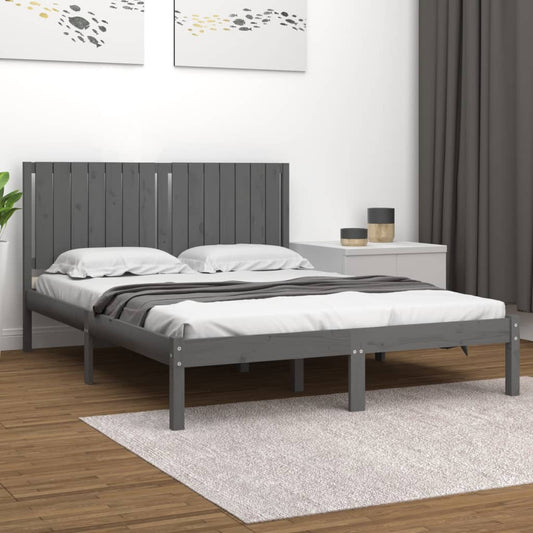 Bedframe Massief Grenenhout Grijs 160X200 Cm