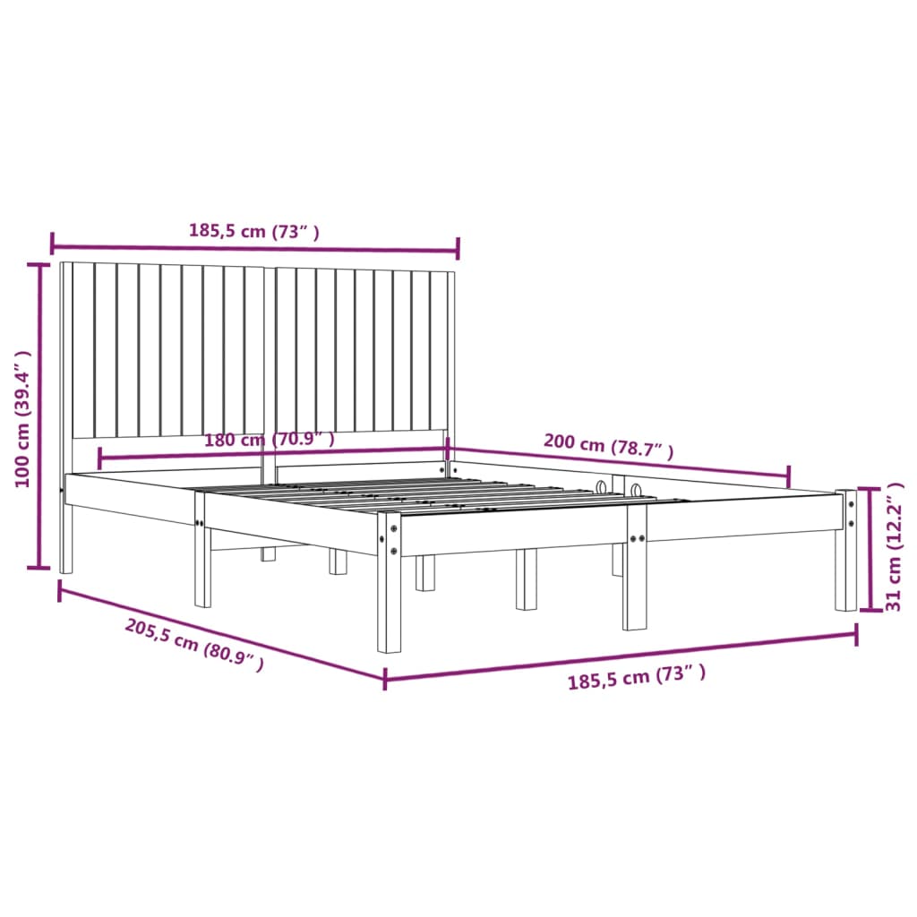 Bedframe Massief Hout Wit 180X200 Cm 6Ft Super King