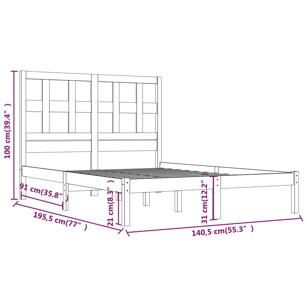 Bedframe Massief Grenenhout 135X190 Cm 4Ft6 Double