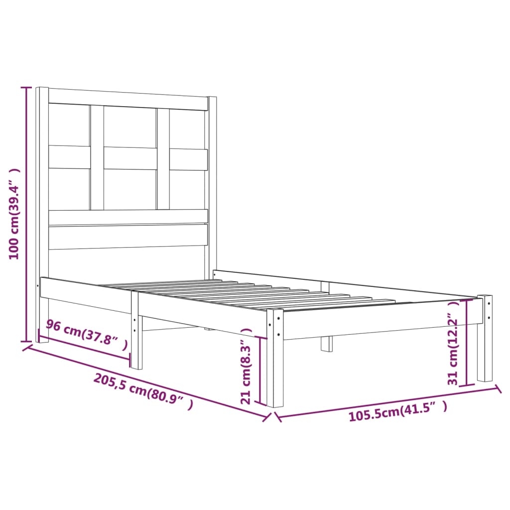 Bedframe Massief Grenenhout Honingbruin 100X200 Cm