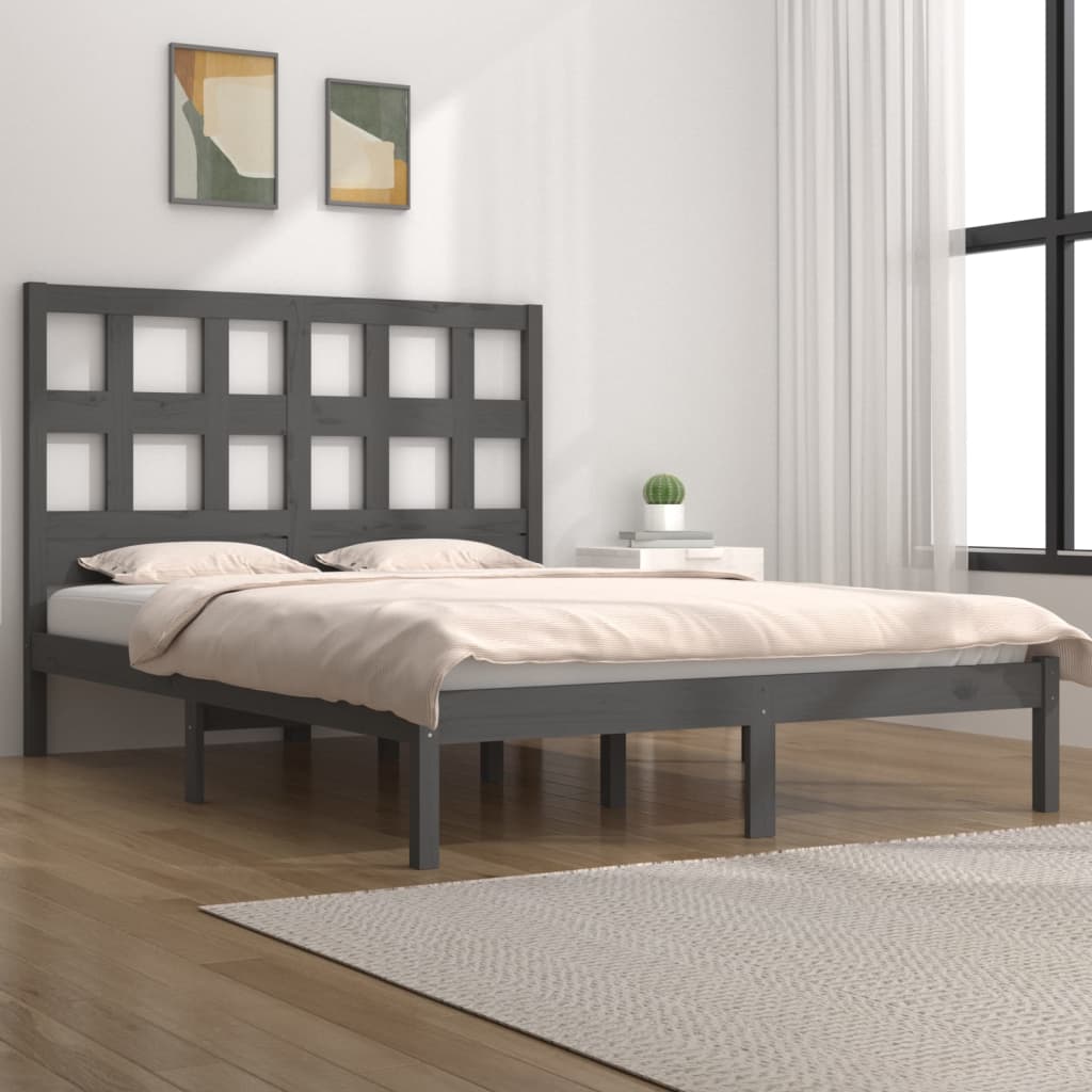 Bedframe Massief Grenenhout Grijs 150X200 Cm 5Ft King Size