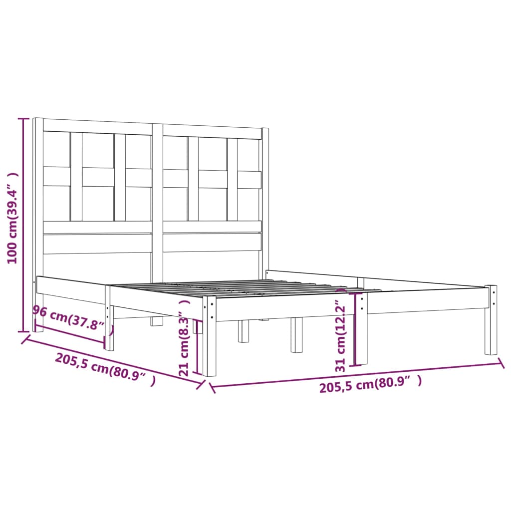 Bedframe Massief Grenenhout Wit 200X200 Cm