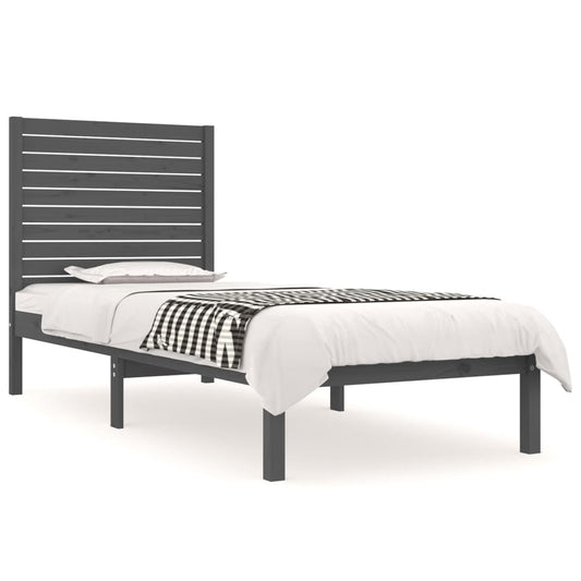 Bedframe Massief Hout Grijs 90X190 Cm 3Ft6 Single