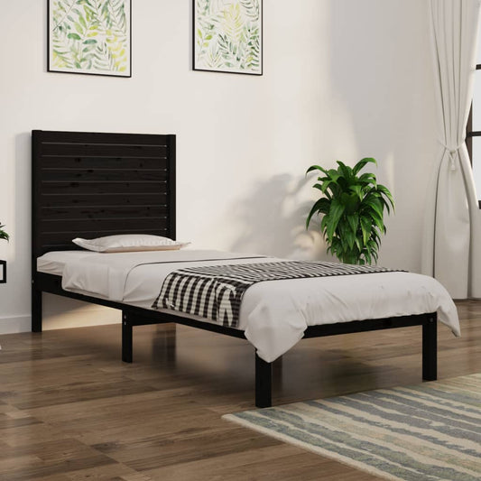 Bedframe Massief Hout Zwart 90X190 Cm 3Ft6 Single