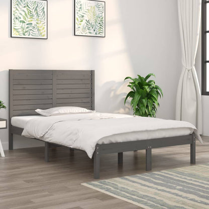 Bedframe Massief Hout Grijs 135X190 Cm 4Ft6 Double