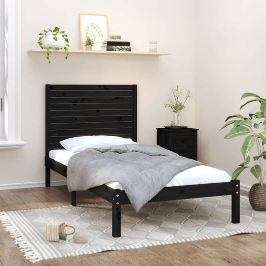 Bedframe Massief Hout Zwart 90X200 Cm