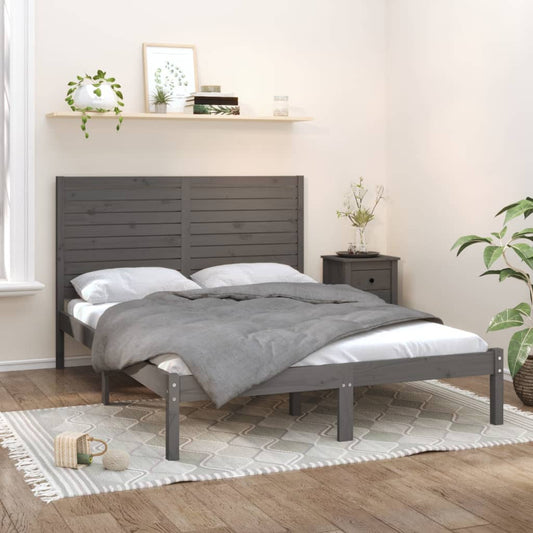 Bedframe Massief Hout Grijs 120X200 Cm