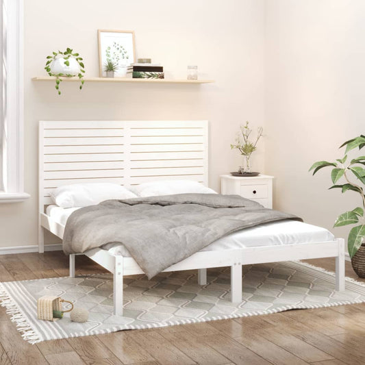 Bedframe Massief Hout Wit 150X200 Cm 5Ft King Size