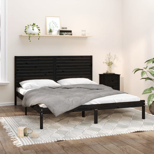 Bedframe Massief Hout Zwart 180X200 Cm 6Ft Super King