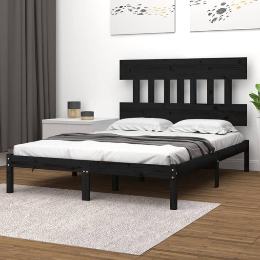 Bedframe Massief Hout Zwart 140X200 Cm