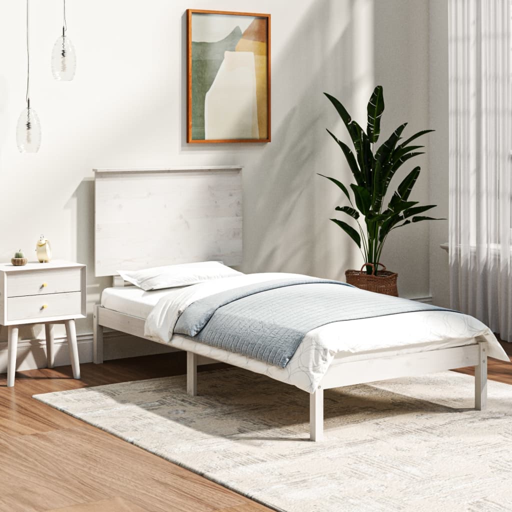 Bedframe Massief Hout Wit 75X190 Cm 2Ft6 Small Single